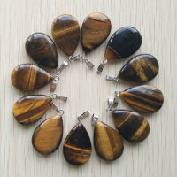 2018 fashion natural tiger eye stone flat water drop charms pendants fit Necklaces making 12pcslot wholesale Free shipping