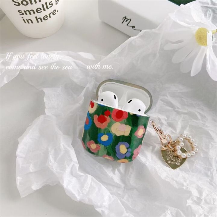 luxury-oil-painting-flower-love-pearl-keychain-earphone-silicone-case-for-apple-airpods-1-2-airpods-pro-3-headset-box-cover-headphones-accessories