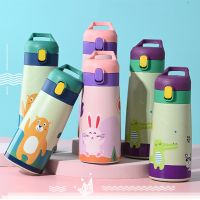 Kids Stainless Steel Straw Thermos Mug With Case Cartoon Leak-Proof Vacuum Flask Children Thermal Water Bottle Thermocup