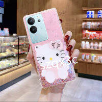 ในสต็อกเคสโทรศัพท์สไตล์เด็กผู้หญิงสำหรับ VIVO V29 Y78 Y27 Y02 Y02A Y02T V27 V27e V25e V25 Pro 5G 4G 2023ใหม่เคสโทรศัพท์ซิลิโคนลายการ์ตูนน่ารัก KT กระจกแต่งหน้าแมวโปร่งใสเลื่อมประกายฝาครอบป้องกันแบบอ่อน