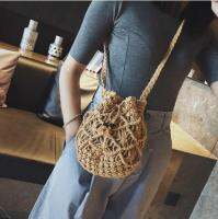 ฤดูร้อน Boho แฮนด์เมดโครเชต์ฟางกระเป๋าสุภาพสตรีกระเป๋า Hollow Out Drawstring กระเป๋าชายหาดผ้าฝ้ายนุ่ม rope