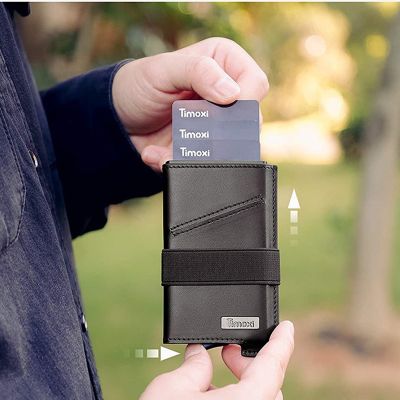 （Layor wallet） หนังแท้อลูมิเนียมบางผู้ชายกระเป๋าสตางค์ป้องกัน RFID เรียบง่ายผู้ถือบัตรสมาร์ทด้วยผ้าพันแผล