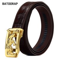 2021Top Brand High-end Crocodile Belly Belt Luxury Designer Mens Belt Brown Domineering Tiger Stainless Steel Automatic Buckle