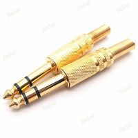 2pcs Gold Plating 6.35 Stereo 6.5mm Male Socket Wire Connector Soldering Joint Microphone Audio Converter Plug