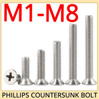 M1.2 M4 M1.4 M1.6 M2 M8 M1 M5 M6 Phillips หัวแบนเครื่องสกรูเมตริกด้าย Countersunk Bolt 304สแตนเลส