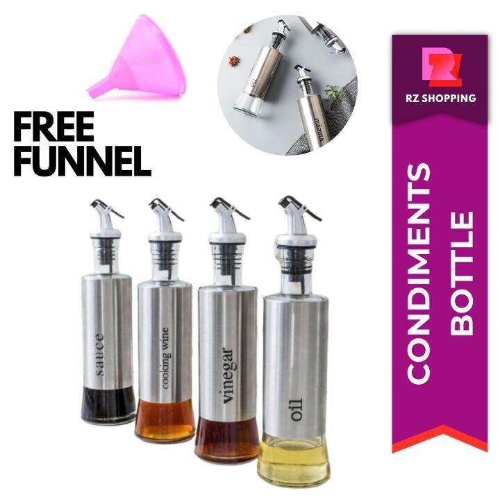 Condiments Bottle ,Elegant Glass Stainless Steel Liquid, Oil Dispenser