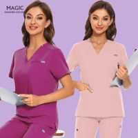 Hospital Scrub Tops Women Mens Scrubs Uniform Short Sleeve Beauty Salon Workwear Hotel Bank Fit Work Uniform Healthcare Tunic