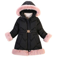 2021 winter new childrens cotton padded clothes girls solid color medium long high collar down jacket girls thickened warm co