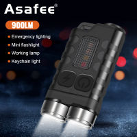 Asafee V3 EDC Mini Flashlight 900LM 100M Range 10 Mode Red Blue 395 UV Light Torch IP65 Waterproof Type-c Charger Lantern Keychain