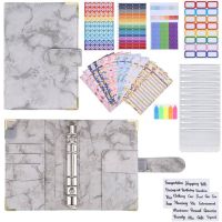 A6 Binder Notebook, Marble Ring Binder with Clear Plastic Binder Covers, Budget Sheets, Label Stickers, Binder Bag