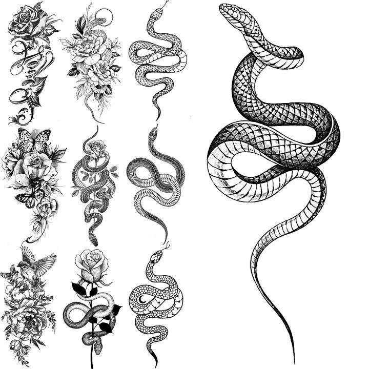 yf-snake-temporary-tattoos-for-women-girls-realistic-rose-flower-letter-butterfly-serpent-fake-tattoo-sticker-arm-body-tatoos