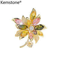 Kemstone เข็มกลัดดอกไม้เพทายสีสันสดใสสำหรับผู้หญิงและเด็กหญิงเครื่องประดับคริสตัลระดับไฮเอนด์