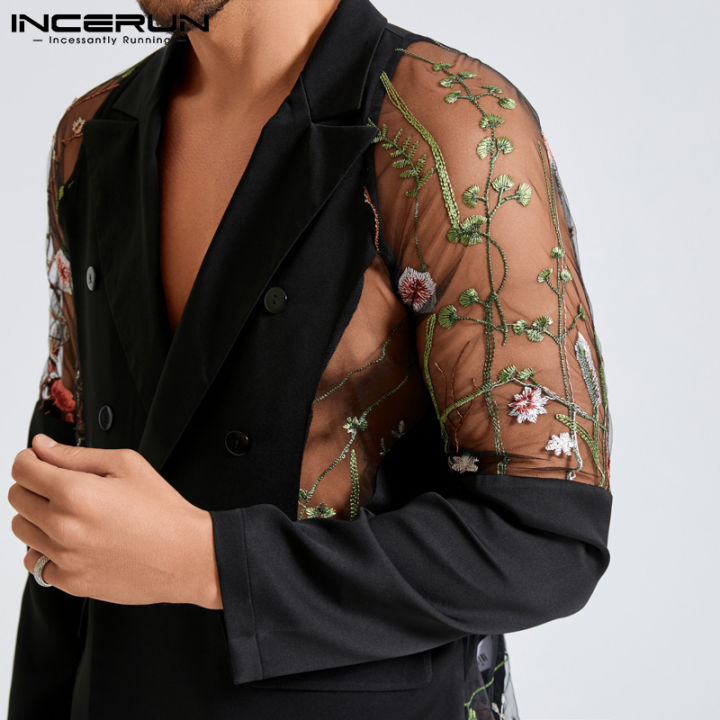 hnf531-medussa-incerun-men-mesh-sleeve-coats-double-breasted-blazer-floral-formal-outwear-top-jackets