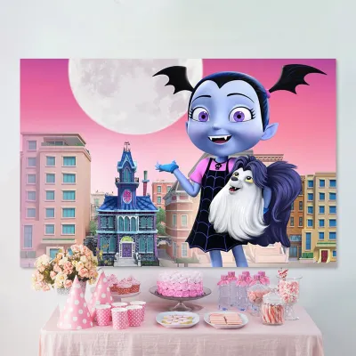 Junior Vampirina Party Backdrops Round Moon Building Girls Birthday Party Photography Backgrounds For Photo Studio