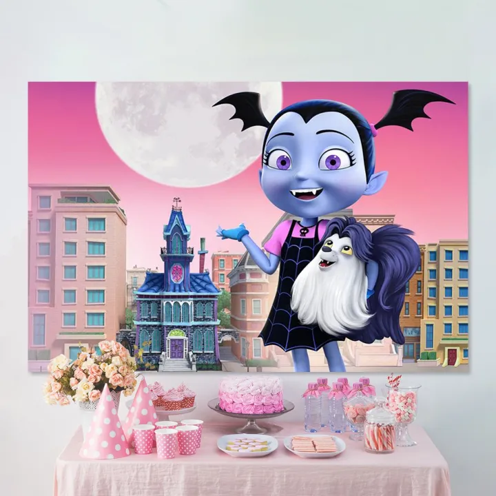 junior-vampirina-party-backdrops-round-moon-building-girls-birthday-party-photography-backgrounds-for-photo-studio