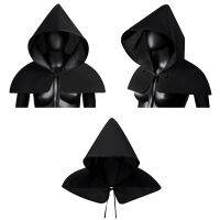 1ชิ้น Unisex หมวกคลุมยุคกลางแม่มดพ่อมดวินเทจสั้น Hooded Cape ชุดผ้าคลุมไหล่ฮาโลวีนคอสเพลย์งานปาร์ตี้สไตล์โกธิคอุปกรณ์ประกอบฉากสีดำ