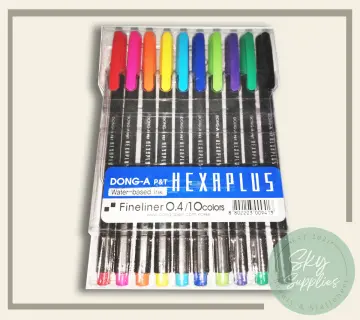 DONG-A Hexaplus Fineliner Pen, 0.4mm, 10 Color Set