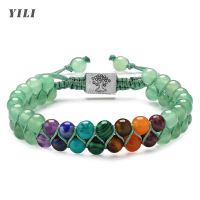 7 Chakra Stone Bead Yoga Meditation Bracelet Healing Crystal Double Layer Natural Gemstone Beaded Anxiety Bracelets for Women