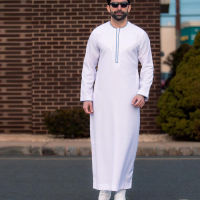 มุสลิมแฟชั่นอิสลามเสื้อผ้าผู้ชาย Jubba Thobes อาหรับโมร็อกโก Kaftan Abaya สีขาวยาวเสื้อคลุม Eid รอมฎอนชุดสวดมนต์เสื้อ
