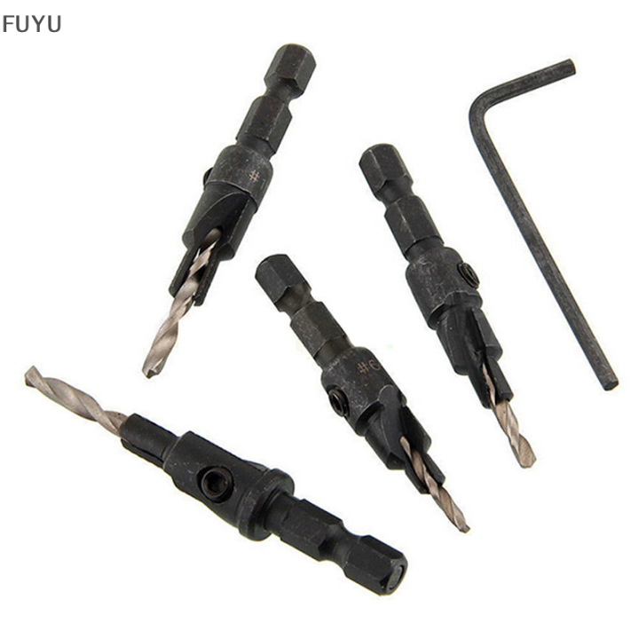 fuyu-4pcs-5ขลุ่ย-hss-countersink-เจาะบิตชุดงานไม้ช่างไม้เครื่องมือ6-12