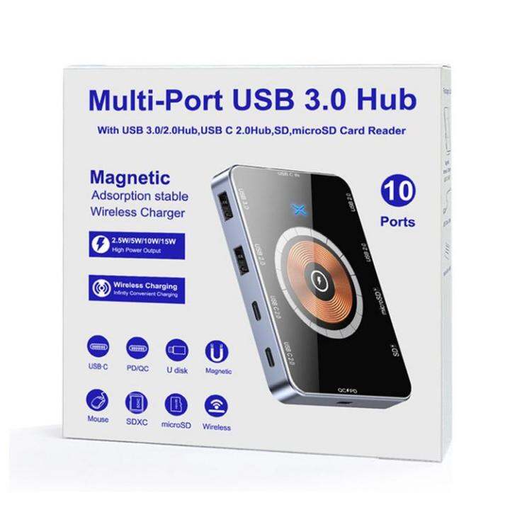 usb-c-docking-station-8-in-1-type-c-hub-multiport-adapter-with-magnetic-15w-wireless-fast-charging-usb-charger-hub-for-smartphone-keyboard-mouse-u-disk-exceptional