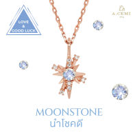 A.CEMI  Moonstone 12 Fortune Star Necklace สร้อยคอเสริมดวง มูนสโตน นำโชค สร้อยคอเงินแท้ ชุบทอง 18K โรสโกลว์ ของขวัญแฟน