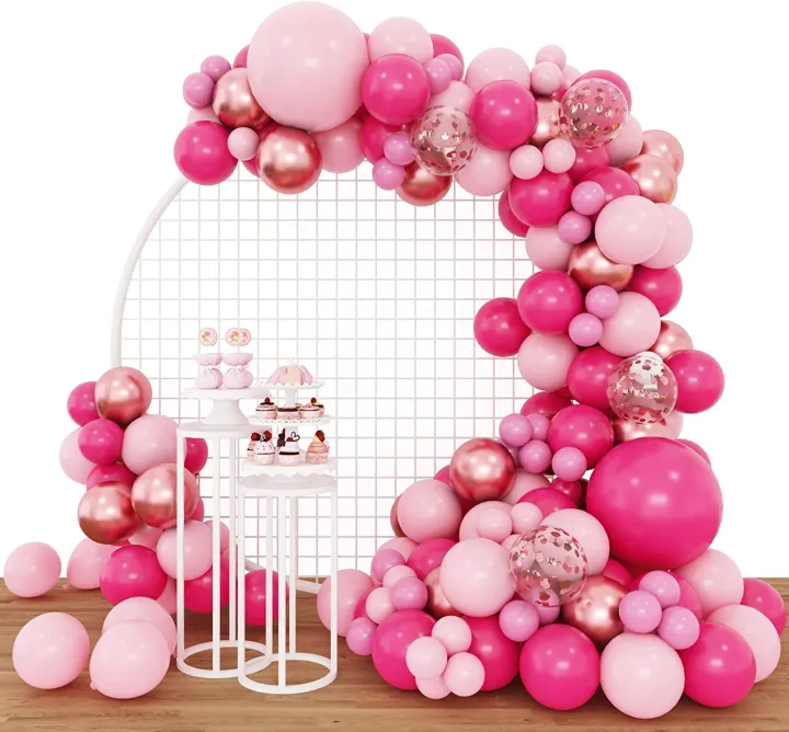 160pcs Pink Balloon Arch Garland Kit, Hot Pink Rose Gold Chrome Balloons  for Birthday Shower Princess Theme Party Background Decorations | Lazada PH