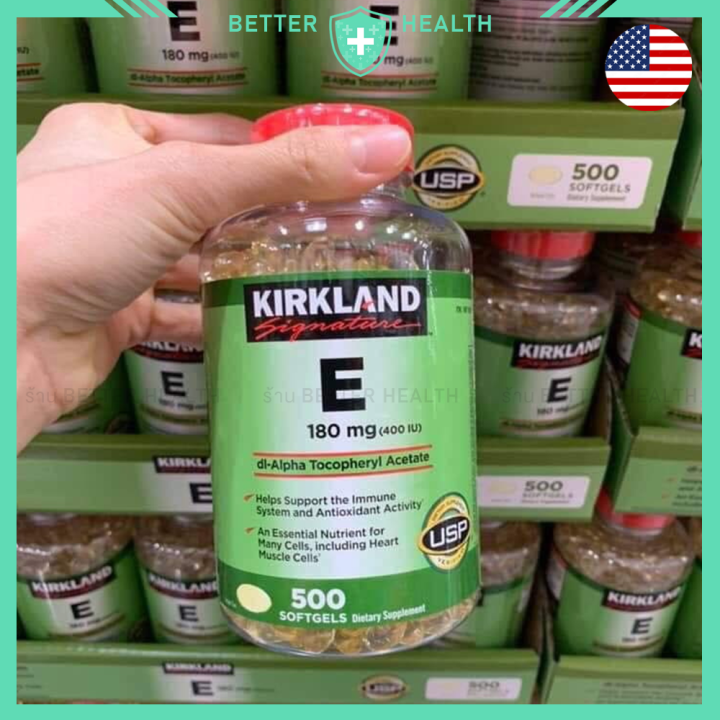 kirkland-vitamin-e-180-mg-500-softgels-เสริมภูมิร่างกาย-บำรุงผิวหนังและหัวใจ