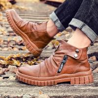 Waterproof Men Ankle Boots Pu Leather High Top Snow Boots Men Autumn Outdoor Casual Shoes Warm Plush Male Winter Boots Zipper