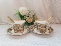 V - New Delicate Bone China Butterfly Design Coffee Cup Sets 2Spoons, 2Cups and 2Saucers, Tea Cups Water Cup , Gift for Friends