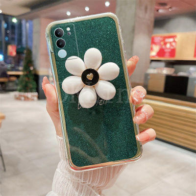 เคสโทรศัพท์แผ่นกลิตเตอร์สุดหรูสำหรับ VIVO V29 5G ปกป้องเลนส์กล้อง2023ซิลิโคนปลอกอ่อน Vivo V29พร้อมที่วางรูปดอกไม้หลากสีฝาหลัง VIVOV29 5G