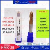 HMX-2B ZCCCT 2 ขลุ่ยก้านตรงจมูกดอกเอ็นมิลความแข็งสูง 68 55 50Hrc คาร์ไบด์ใบมีดกลมิลลิ่ง