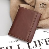 ZZOOI leather wallet  male RFID anti-theft brush  multi card slot  short version  money clip  US dollar clip  change bag