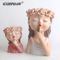 Cartoons Beauty Human Head Sculpture Vase Lady Small Fresh Portrait Flower Pots Human Face Engraving Art Ornament Crafts Gifts