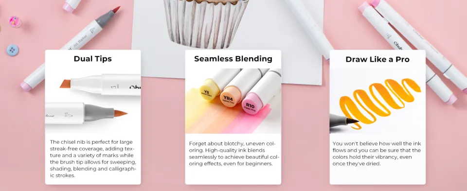Ohuhu Pastel Colors Dual Tips Alcohol Art Markers - Brush & Chisel