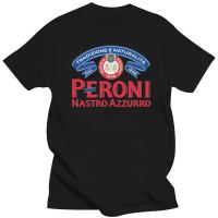 【Fashion】 Peroni Nastro Azzurro Italian Beer Blcak White Logo T Shirt แฟชั่นแขนสั้นผ้าฝ้าย