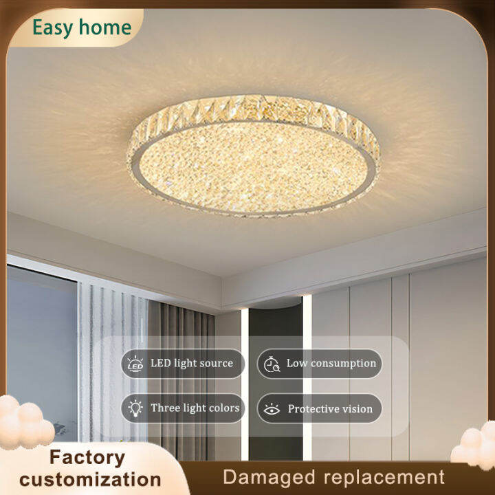 EASYHOME 3-color Light LED Crystal Ceiling Lights Modern Round Bedroom ...