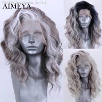 AIMEYA Synthetic Lace Front Wig Highlight Grey Lace Wigs for Black Women Side Part Cosplay Wigs Short Wave Wig Natural Hairline [ Hot sell ] Decoration Center