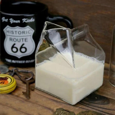 1 Piece Of 300 Ml Half Pint Milk Box Creative Mini Creamer Jug Glass Milk Cup Personality High-quality Transparent Cup