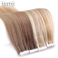 Neitsi Mini Tape In Human Hair Adhesive Extensions 12"-24" 20pcs Remy Straight Invisible Skin Weft 100Real Natural Glue On Hair