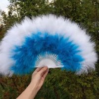 Colorful Long Staple Feather Folding Fan Japanese Sweet Fairy Dark Gothic Court Dance Hand Fans Art Craft Performance Decoration