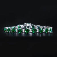 Tsavorite Diamond Bracelet สร้อยข้อมือเพชรซาโวไรท์ โกเมนแท้สีเขียวสด เนื้อสะอาดมาก ประดับเพชรแท้น้ำ98-99 ตัวเรือนเป็นทองขาว18k