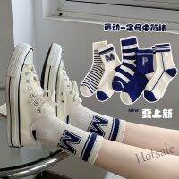 【hot sale】☇ D19 Navy Style Socks Fashion Trend Striped Mid-Tube Women Combed Cotton High-Top Womens Thin