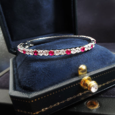 Top Quality Created Ruby Diamond Gemstone cut Bangle bracelet silver 925 color Wedding jewelry for women Gift wholesale