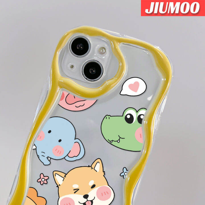 jiumoo-เคสปลอกสำหรับ-samsung-กาแลคซี่-a13-a13-5g-เคส-a14-a04s-ลายการ์ตูนน่ารักรูปช้างลูกสุนัขลายคลื่นเคสใสเนื้อครีมกันกระแทกป้องกันเลนส์กล้องโทรศัพท์กรอบซิลิโคนอ่อนนุ่ม