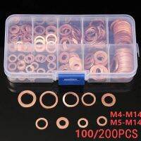 200Pcs Copper Washer Gasket Nut And Bolt Set Flat Ring Seal Assortment Kit With Box M4/M5/M6/M8/M10/M12/M14 For Sump Plugs