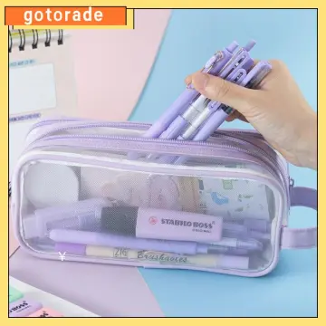 Zipper Pencil Case, Clear Mesh Pencil Pouch, 2 Compartment Large Capacity,  For Teen Student College Business Travel Office