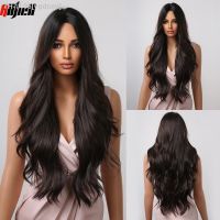 Dark Brown Wave Synthetic Wig Middle Part Hair Long Body Wavy Daily Wig for Black Women High Temperature Fibre Party Cosplay Use [ Hot sell ] vpdcmi