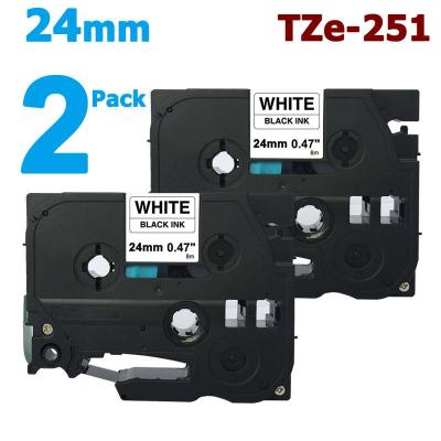 2 Pack 24mm Tze251 Black on White for Brother PTouch Label Tape 8M Length TZe-251 Tze 251 Compatible with P-Touch P Touch Labeler Label Maker Printer/ Labeling Tool System Standard Laminated Sticker Ribbon Lettering Print Cassette