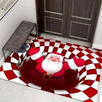 【cw】 Decoration Doormat Claus Hole Optical Area Rug for 2023 Xmas Natal ！